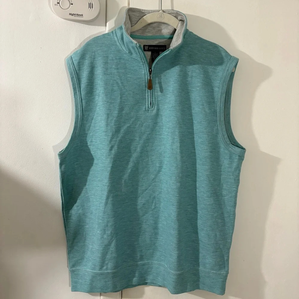 Oxford Golf Vest Mens L Blue 1/4 Zip Pullover Cotton Blend Outdoor Casual Preppy
